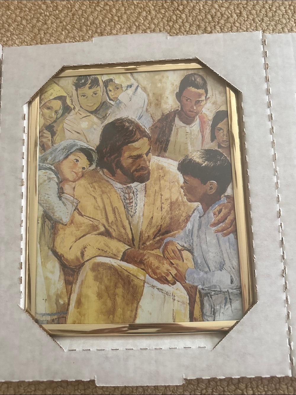 God Loves Children Religious Print - Gold Frame, Warm Tones